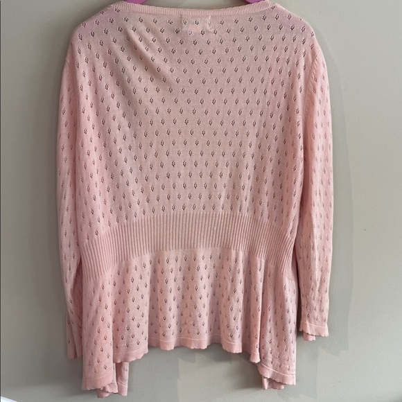 APRIL CORNELL Size Large Knit Flower Pink Cardigan Open Sweater 🇨🇦 - Picture 4 of 4